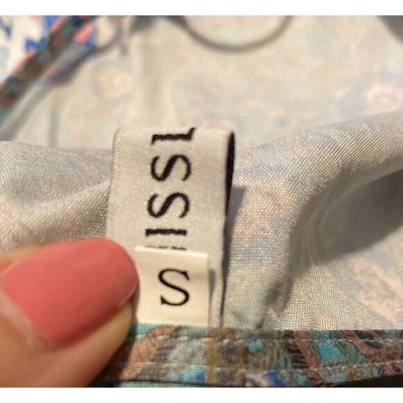 Misslook Womens Boho Top Blue Floral Chiffon Tie V Neck Pullover Sz Small - Picture 8 of 9